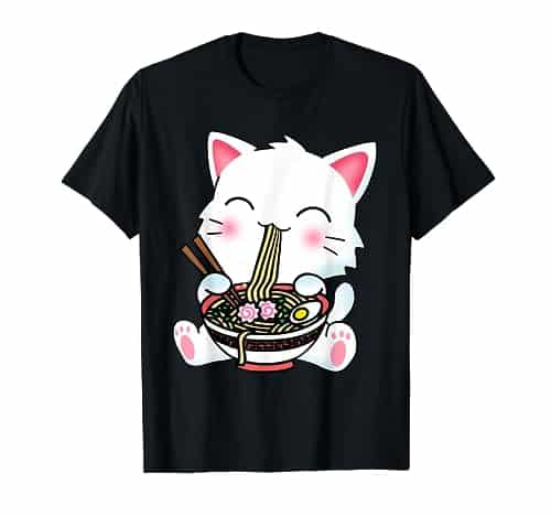 Anime Cat Ramen Noodles Japanese Food Kitten Cute Girls Teen T Shirt