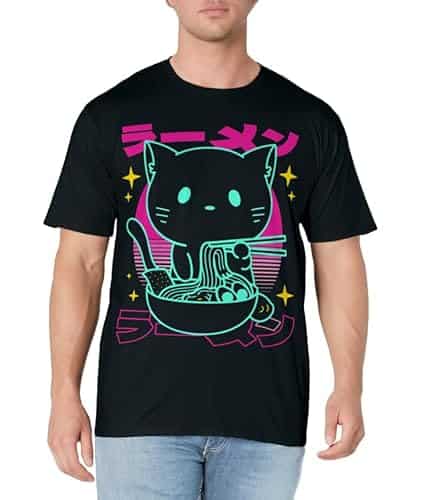 Anime Ramen Cat Retro Japanese Noodles Aesthetic Kawaii Cat T Shirt