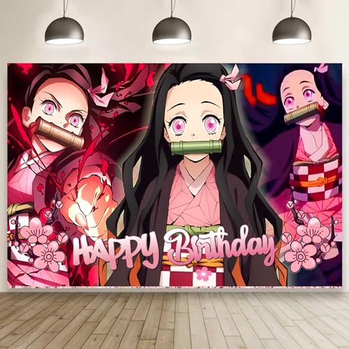 Demon Background Birthday Decorations, Slayer Happy Birthday Banner Backdrop For Nezuko Birthday Party Supplies (Xft)