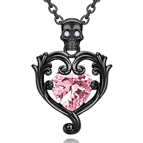 Gtiskl Heart Women'S Pendant Necklaces Birthstone Birthday Black Gothic Skull Jewelry Gifts For Women Girls Her Sister Christmas Valentine'S Day Friends (Stripes October Pink)