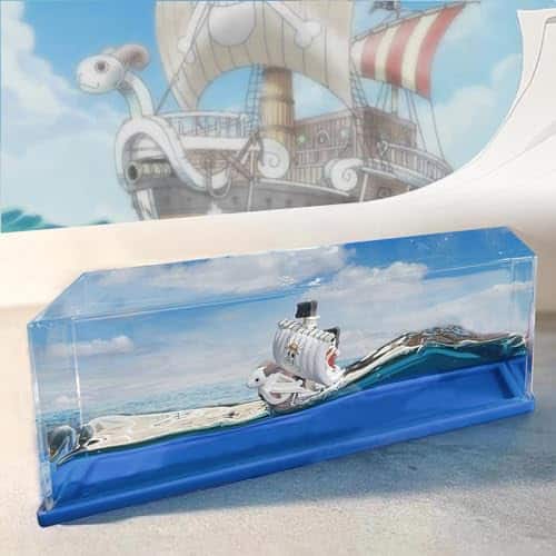 Rossom One Going Merry Piece Ship In A Bottle,Non Sinking Anime Pirate Ship Fluid Drift Bottle, Unsinkable Boat In A Box, Ship Model Ornament&Toys,Desk Decor & Display Cases &