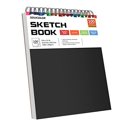 Soucolor X Sketch Book, Pack Sheets Spiral Bound Art Sketchbook, Acid Free (Lbgsm) Artist Drawing Book Paper Painting Sketching Pad