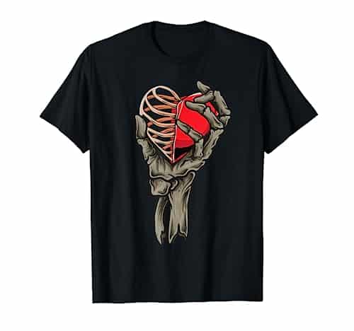 Valentines Day Skull Skeleton Hand Holding Red Heart Love T Shirt