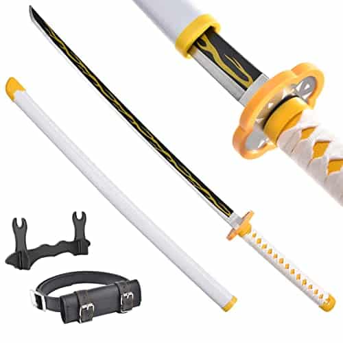 Demon Slayer Sword Anime Sword Inch   With Belt   Zenitsu Sword & Tanjirou Sword & Rengoku Sword   Various Styles Available, Plastic, Yellow