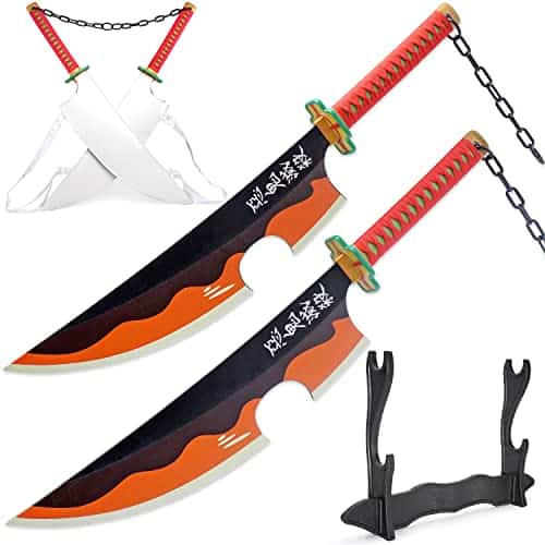 Zisu Demon Slayer Sword, About Inches, Two Tengen Sword Included, Hashira Pillars & Tengen Uzui Katana For Cosplay Purpose, Anime Sword With Original Texture (Orange Tengen)