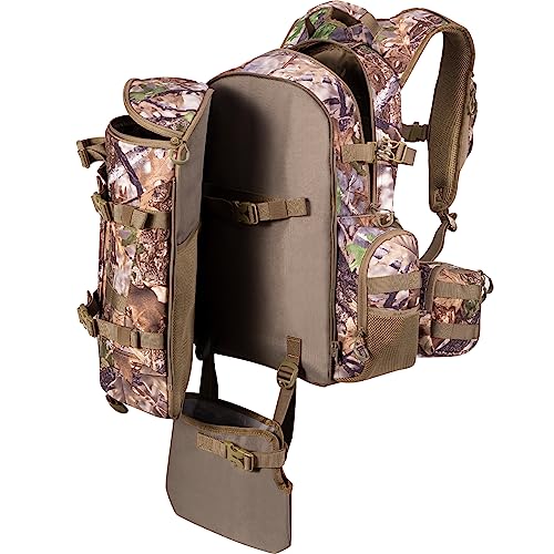 BLISSWILL Large Hunting Backpack with padded weapon compartment for Bow Rifle with Waterproof Rain Cover Hunting Gear Accessories(Supercamo Timber)