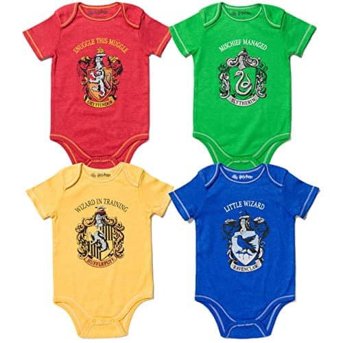 Harry Potter Gryffindor Hufflepuff Ravenclaw Slytherin Newborn Baby Boys Pack Bodysuits Onths