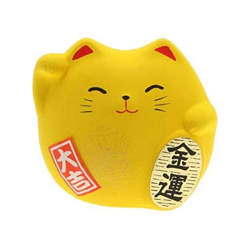 Kotobuki Maneki Neko Charm Kin Un Collectible Figurine, Wealth, Yellow