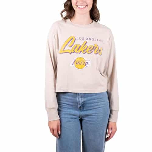 Ultra Game Nba Women'S Super Soft Crop Top Pullover Sweatshirt, Los Angeles Lakers, Sand, Large