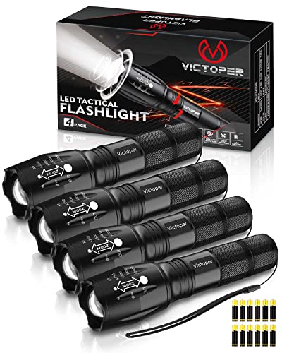 Victoper Led Flashlight Pack, Bright Lumens Tactical Flashlights High Lumens With Odes, Waterproof Focus Zoomable Flash Light, Portable Flashlight For Camping Hiking Outdoor H